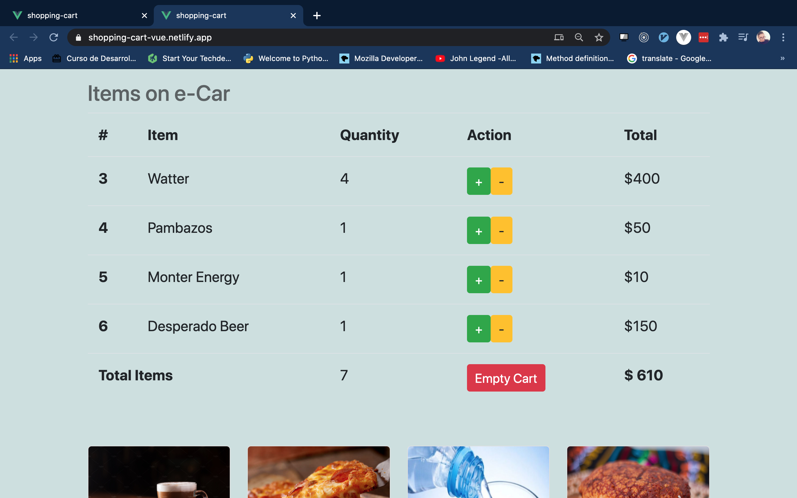 Vue, Vuex Shopping car